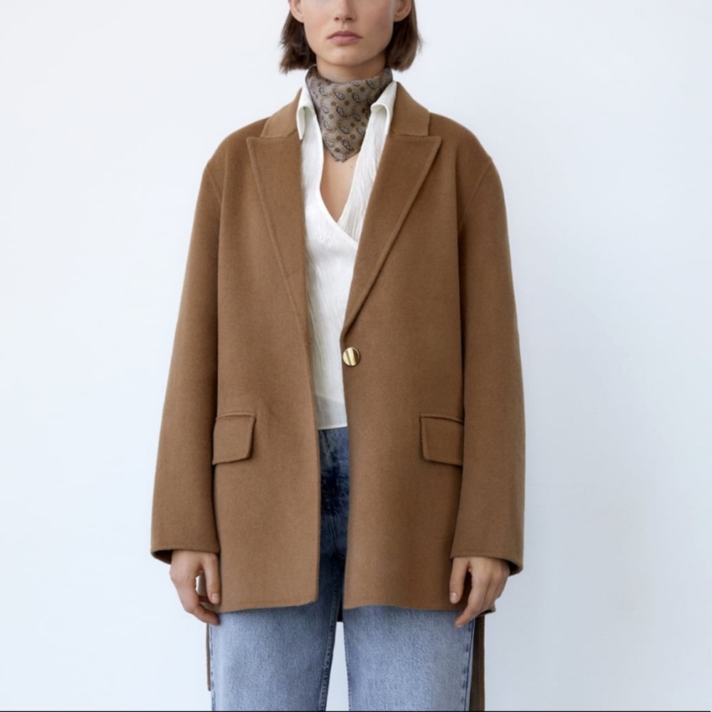 Zara Camel Wool Blend Single-Button Coat
